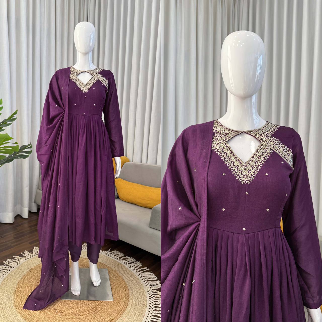 Divyaa Purple Anarkali Premium Suit Set