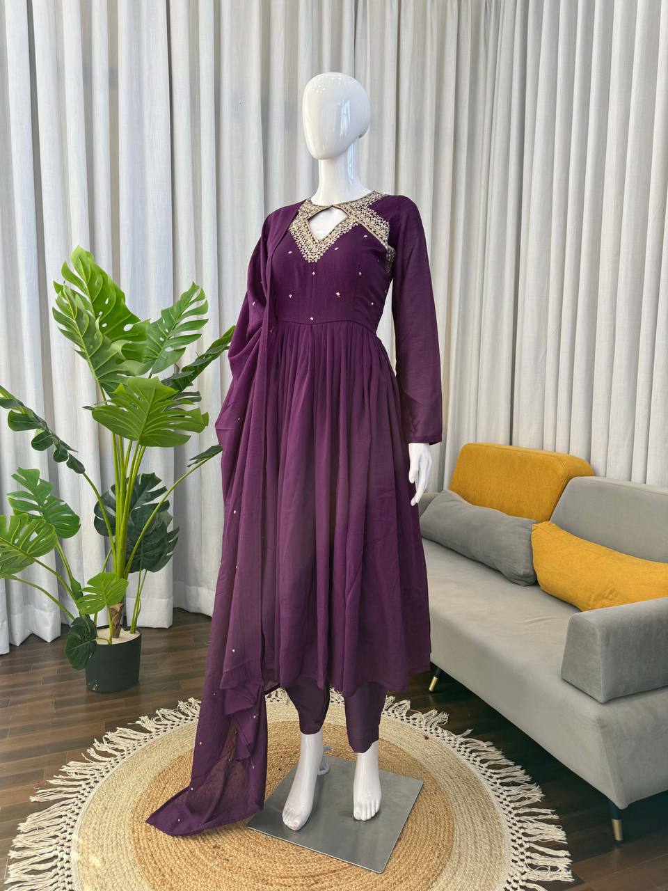 Divyaa Purple Anarkali Premium Suit Set