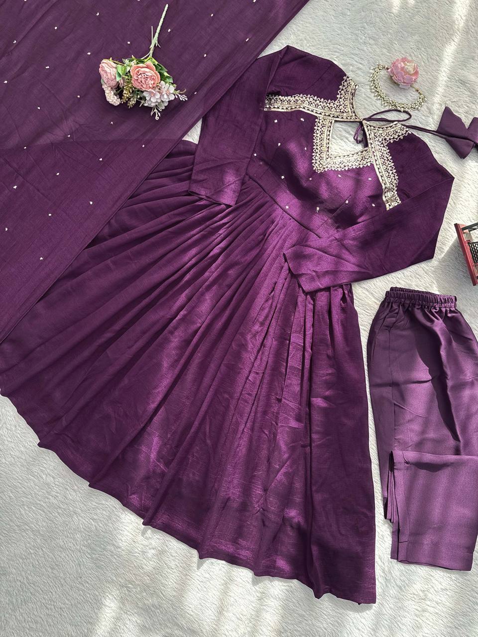 Divyaa Purple Anarkali Premium Suit Set