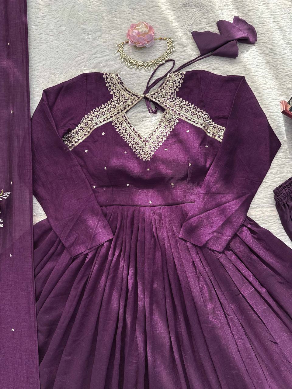 Divyaa Purple Anarkali Premium Suit Set