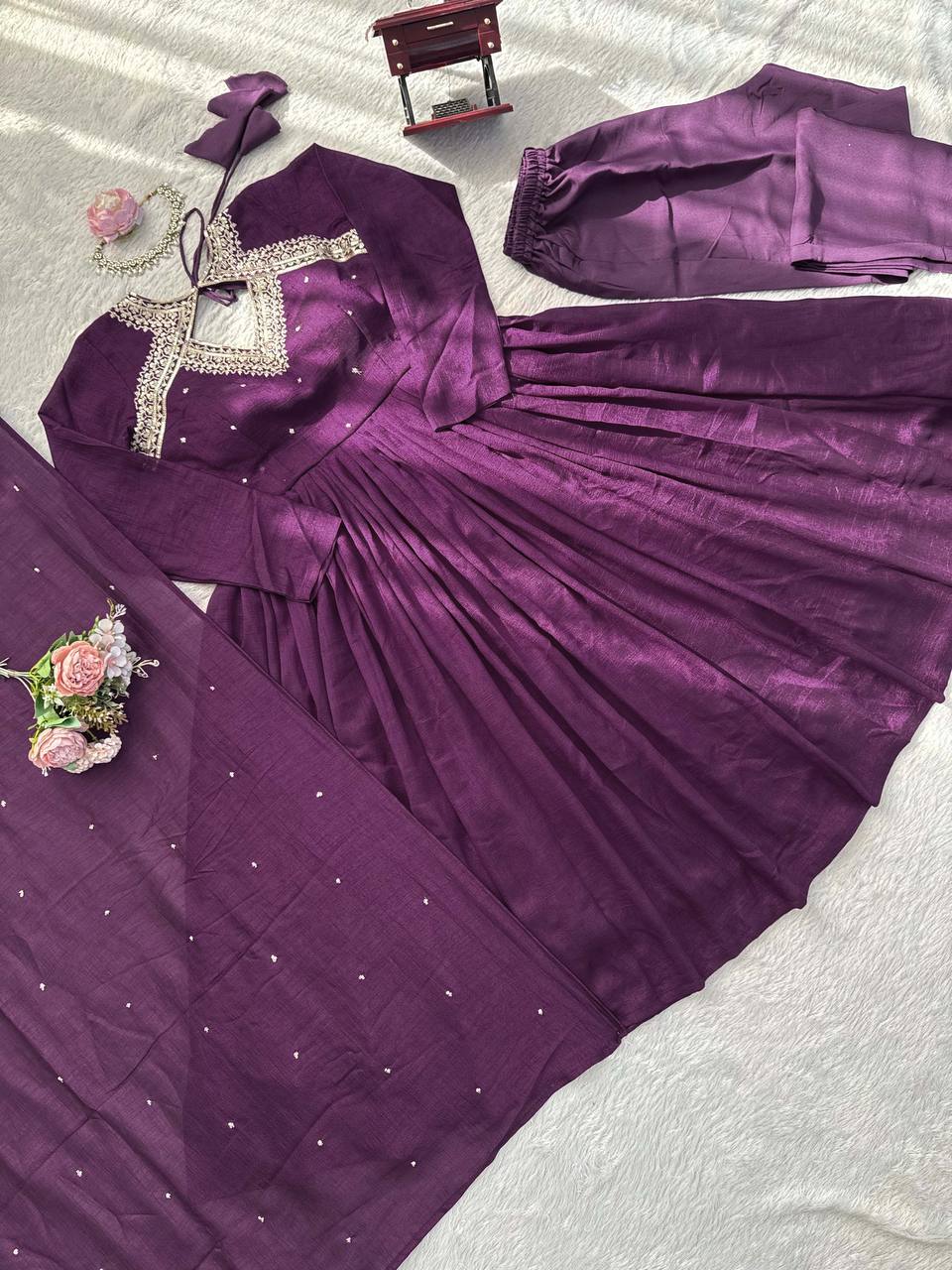 Divyaa Purple Anarkali Premium Suit Set