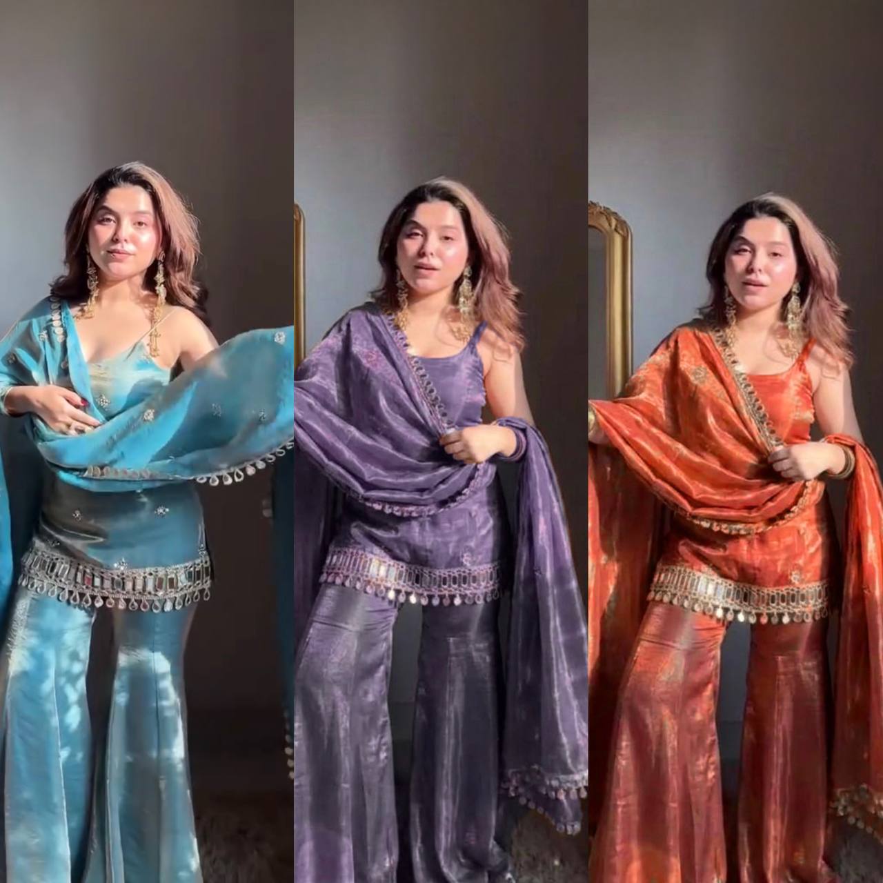 Designer Mirror Work Kurta Palazzo Set for Women – Fendy Silk Party Wear Suit with Dupatta | Wedding, Sangeet (Copy)