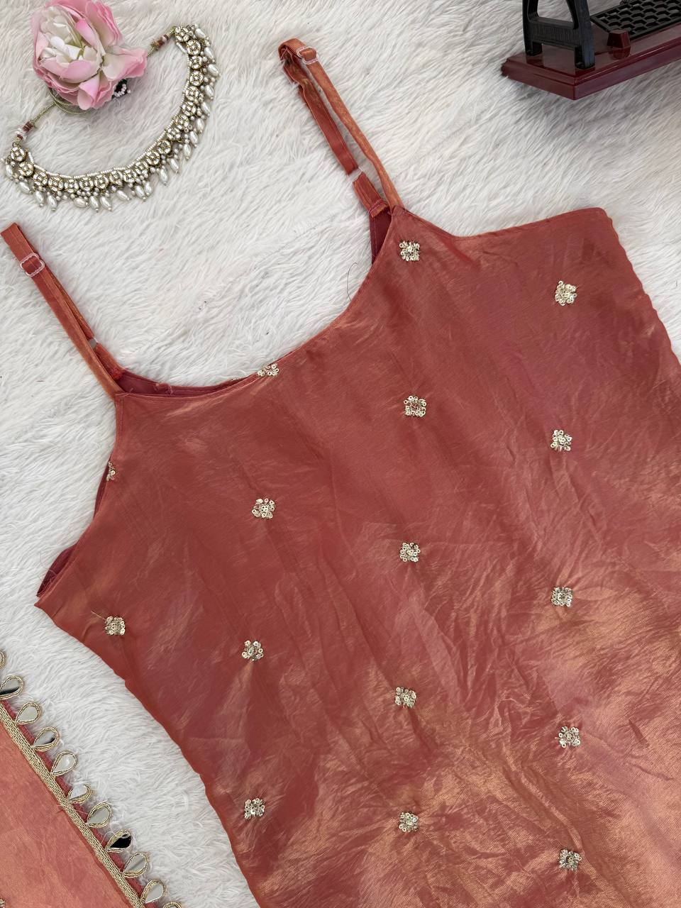 Designer Mirror Work Kurta Palazzo Set for Women – Fendy Silk Party Wear Suit with Dupatta | Wedding, Sangeet