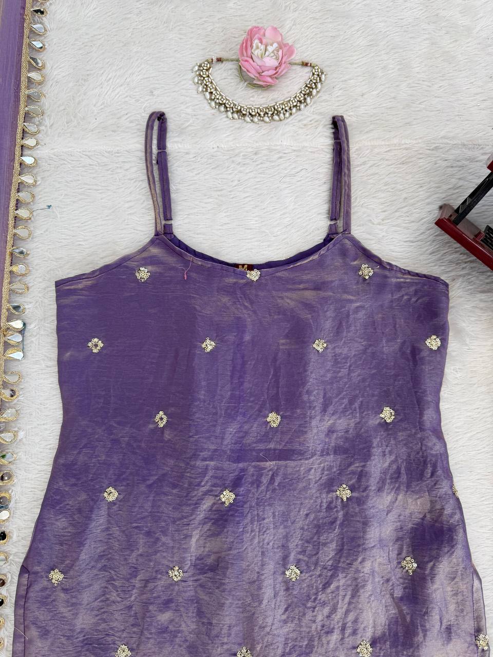 Designer Mirror Work Kurta Palazzo Set for Women – Fendy Silk Party Wear Suit with Dupatta | Wedding, Sangeet